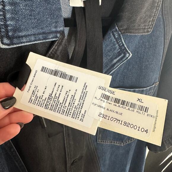 NEW Feng Chen Wang Men's Black Blue Stripe Denim Button Down Shirt Size XL - Picture 5 of 12